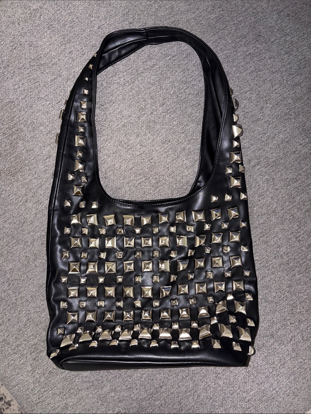 Dolls Kill Black Shoulder Bag with Gold Pyramid Studs